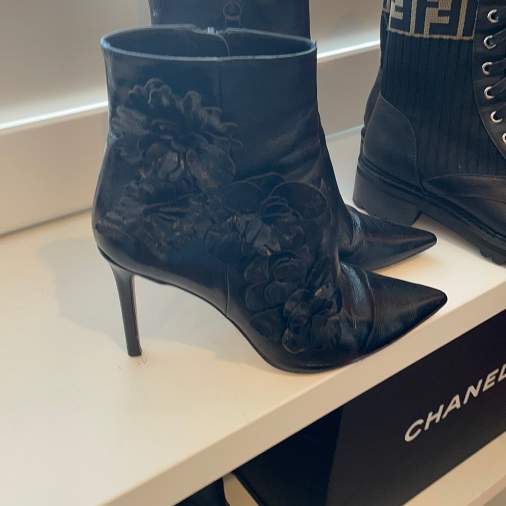 Zara Black Floral Heeled Boots